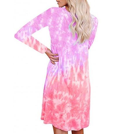 Cover-Ups Womens Plus Size Tie Dye Print Long Sleeve Loungewear Swing Loose Comfy Casual Tank Dress O Neck Mini Dress A pink ...