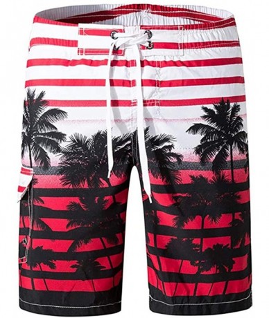 Board Shorts Men's American Flag Swim Trunks Beach Shorts with Mesh Lining - Red 1 - CT18QUG2G7H $30.94