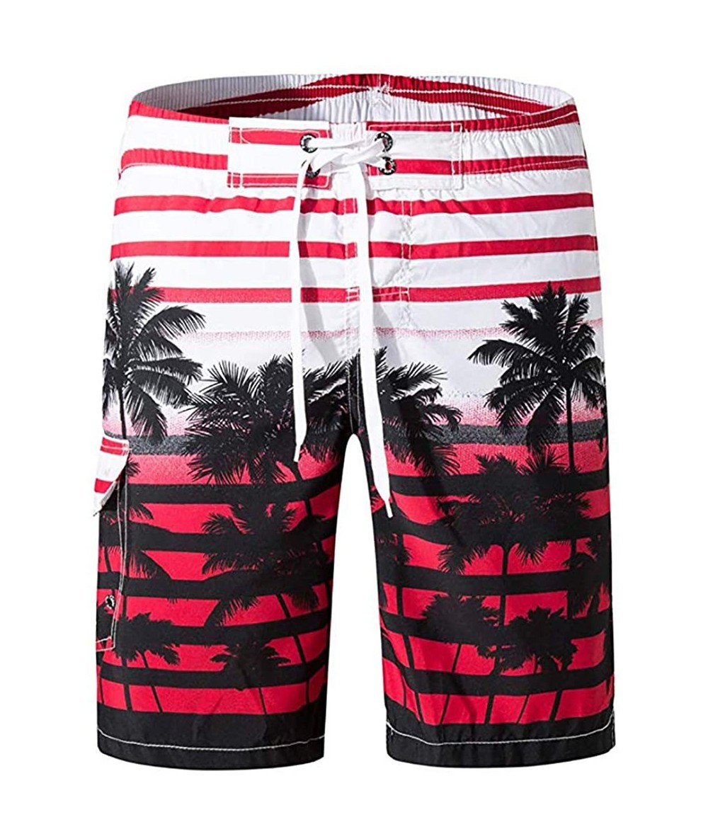 Board Shorts Men's American Flag Swim Trunks Beach Shorts with Mesh Lining - Red 1 - CT18QUG2G7H $30.94