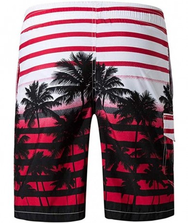 Board Shorts Men's American Flag Swim Trunks Beach Shorts with Mesh Lining - Red 1 - CT18QUG2G7H $30.94