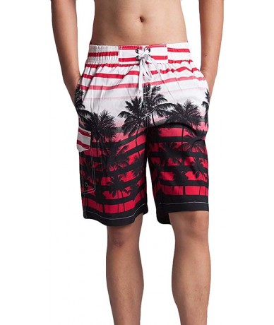 Board Shorts Men's American Flag Swim Trunks Beach Shorts with Mesh Lining - Red 1 - CT18QUG2G7H $30.94