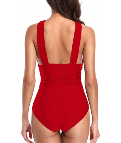 One-Pieces Kaicran Women's Swimsuits One Piece Solid Color Tummy Control Front Cross Backless Swimsuit Bathing Suit Monokini ...