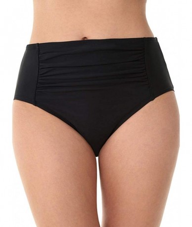 Tankinis Women's Swimwear Solid Bottoms Shirred Front Tummy Control Basic Brief Swim Bottom - Black - CY187YQIWT3 $35.64