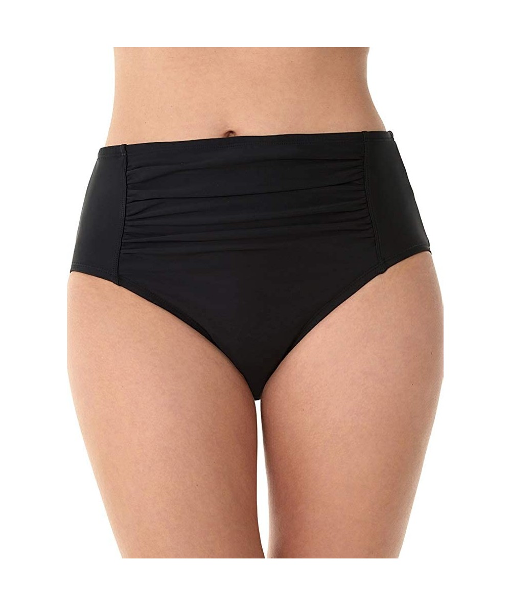 Tankinis Women's Swimwear Solid Bottoms Shirred Front Tummy Control Basic Brief Swim Bottom - Black - CY187YQIWT3 $35.64