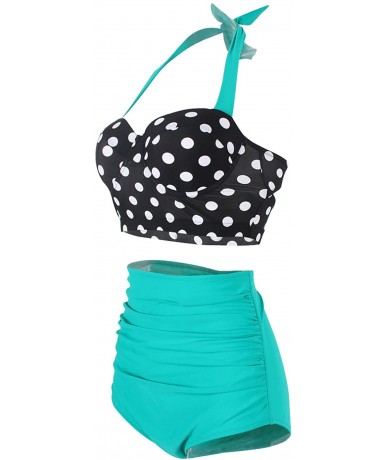 Sets Retro 50s Floral Halter High Waist Swimsuit Bathing Suits Bikini - Green Halter - C4182H6HSUW $47.82