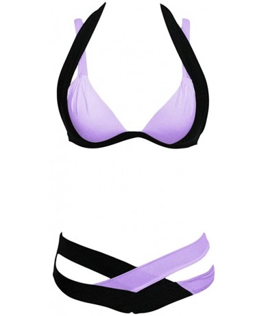 Tankinis Swimsuit Sexy Swimwear Women Swim Beach Wear Print Bandage Swimsuit - Purple - CN18OEEMEZG $32.42