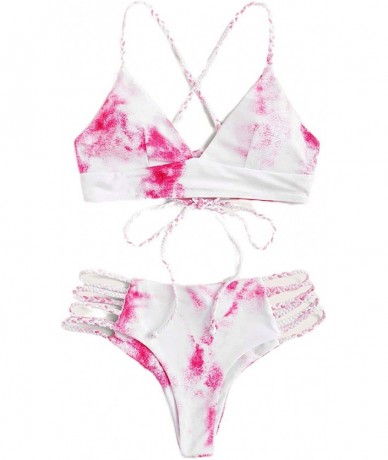 Sets Women's Floral Print Lace Up Back Bathing Suit Two Piece Swimsuit - Pink - CO198XZ5250 $28.96