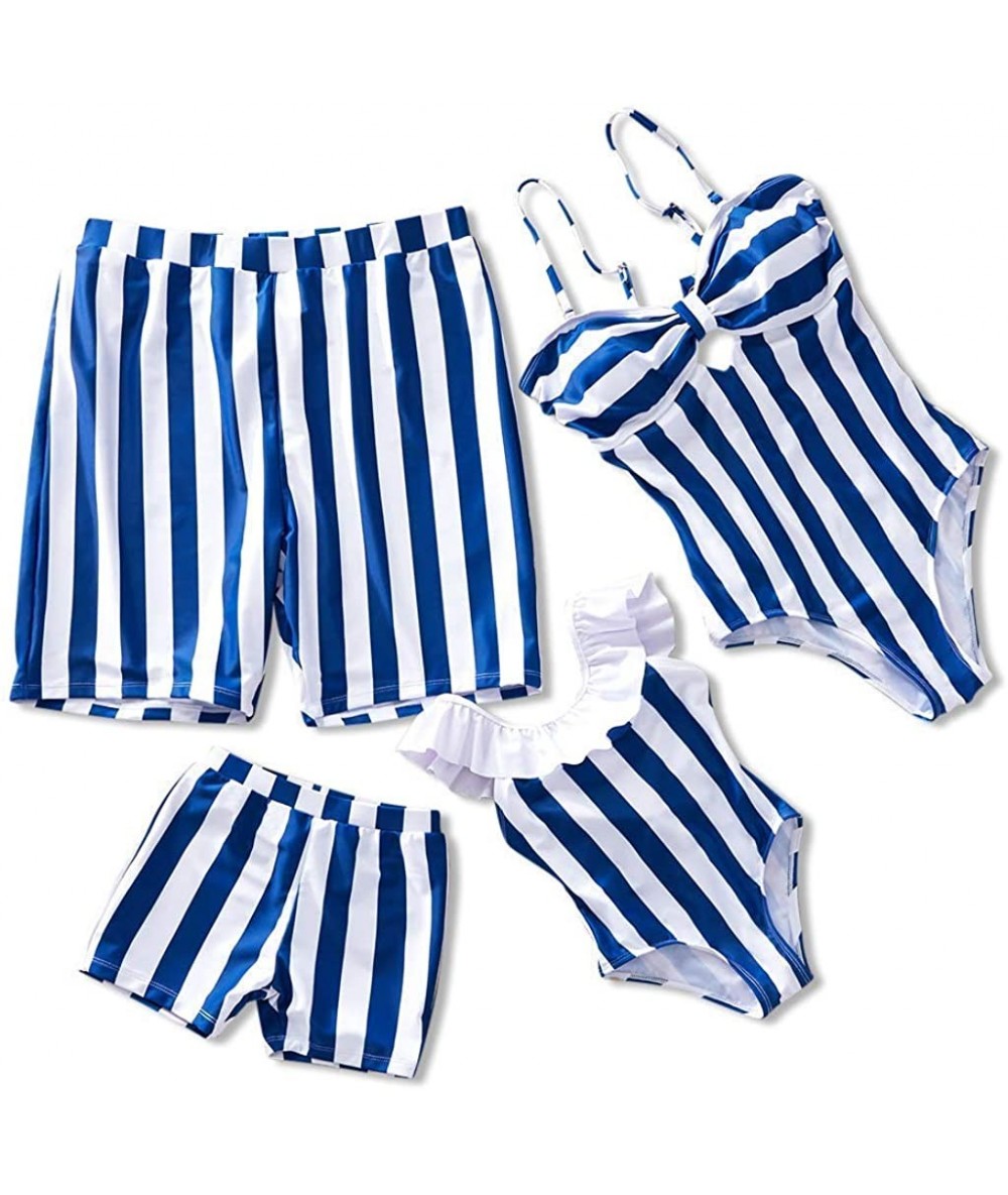 One-Pieces Family Matching Swimwear One Piece Bathing Suit Striped Hollow Out Monokini Mommy and Me Beachwear - Blue - CC18R8...