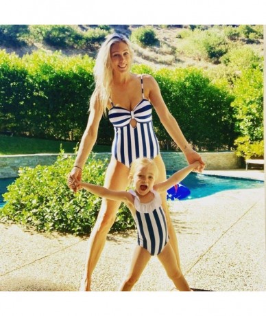 One-Pieces Family Matching Swimwear One Piece Bathing Suit Striped Hollow Out Monokini Mommy and Me Beachwear - Blue - CC18R8...