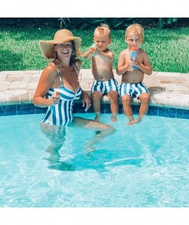 One-Pieces Family Matching Swimwear One Piece Bathing Suit Striped Hollow Out Monokini Mommy and Me Beachwear - Blue - CC18R8...