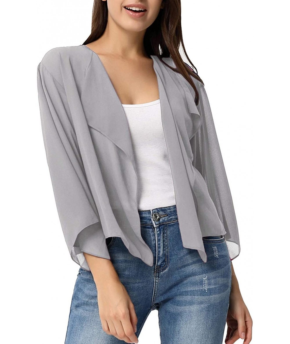 Cover-Ups Women Summer Cardigans Chiffon Loose Kimono Cardigan Capes Bolero Shrug S-XXL - Gray - C818AWHDA6O $36.86