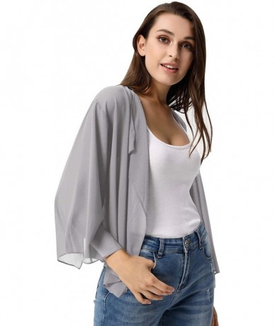 Cover-Ups Women Summer Cardigans Chiffon Loose Kimono Cardigan Capes Bolero Shrug S-XXL - Gray - C818AWHDA6O $36.86