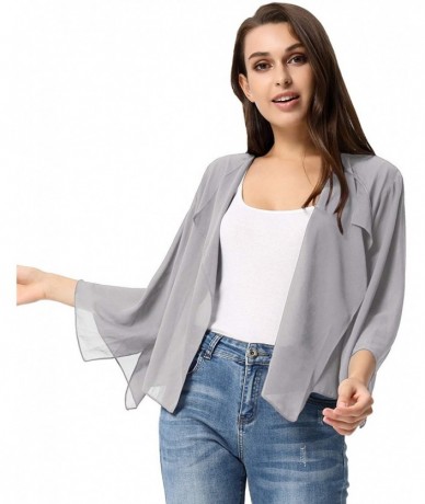 Cover-Ups Women Summer Cardigans Chiffon Loose Kimono Cardigan Capes Bolero Shrug S-XXL - Gray - C818AWHDA6O $36.86