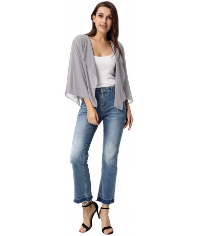 Cover-Ups Women Summer Cardigans Chiffon Loose Kimono Cardigan Capes Bolero Shrug S-XXL - Gray - C818AWHDA6O $36.86