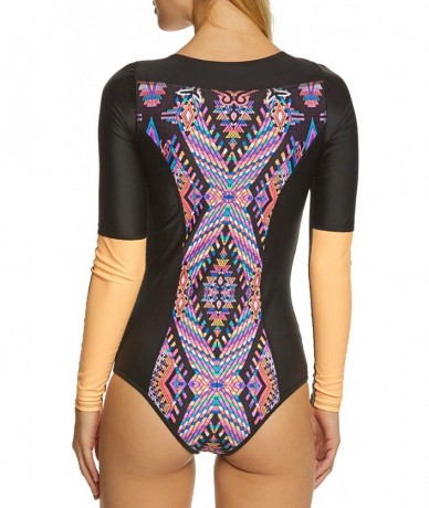 Rash Guards Women's Floral One Piece Swimsuit Zip Front UV Protection Rashguard - Purple African Print - C01947MM0OI $55.67