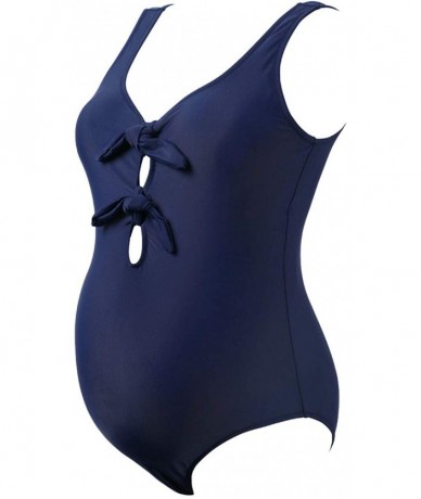 One-Pieces One Piece Maternity Swimsuit Tie Knot Front Swimwear Cutout Beachwear - Navy - CE18T4ENTZZ $31.00