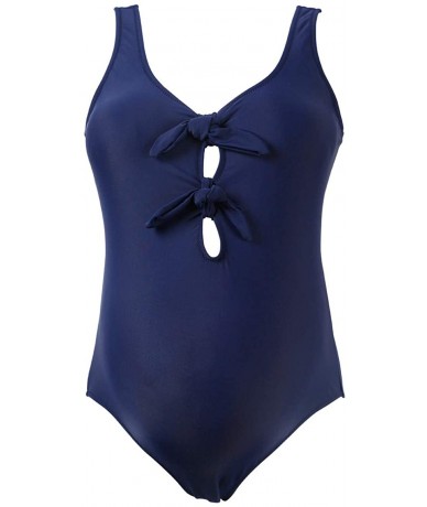 One-Pieces One Piece Maternity Swimsuit Tie Knot Front Swimwear Cutout Beachwear - Navy - CE18T4ENTZZ $31.00