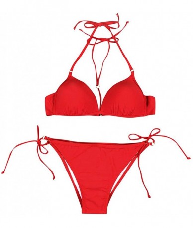 Sets Womens Push Up Bra Bikini Set Swimsuits Two Piece Bandeau Bathing Suits Swimwear Beachwear with Boyshorts - Red-4 - CD18...