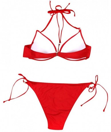 Sets Womens Push Up Bra Bikini Set Swimsuits Two Piece Bandeau Bathing Suits Swimwear Beachwear with Boyshorts - Red-4 - CD18...