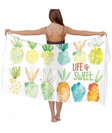 Cover-Ups Women Chiffon Sarong Beach Bikini Cover Up Wedding Party Shawls Wraps - Pineapple Life Sweet - CJ190HI7EI4 $43.25