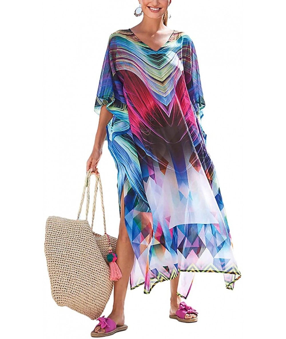 Cover-Ups Women's Swimwear Turkish Kaftans Swimsuit Cover up Caftan Beach Long Dress - Multicolor Print 5 - CP192USAKCS $43.83