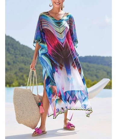 Cover-Ups Women's Swimwear Turkish Kaftans Swimsuit Cover up Caftan Beach Long Dress - Multicolor Print 5 - CP192USAKCS $43.83