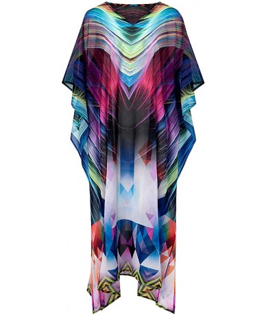 Cover-Ups Women's Swimwear Turkish Kaftans Swimsuit Cover up Caftan Beach Long Dress - Multicolor Print 5 - CP192USAKCS $43.83