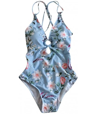 One-Pieces One Piece Monokini Swimsuits for Women Sexy Tummy Control Floral Print Bathing Suit Summer Beach Bikini Swimwear -...