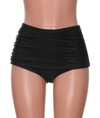 Bottoms Plus Size High Waisted Bikini Women Swim Bottom Ruched Tankini Swimsuit Briefs Black - CU18NKZCK67 $25.39