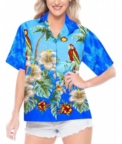 Cover-Ups Women Plus Size Summer Tropical Hawaiian Beach Shirt Swimwear Printed B - Blue_x48 - C412MZW8ZG9 $32.21