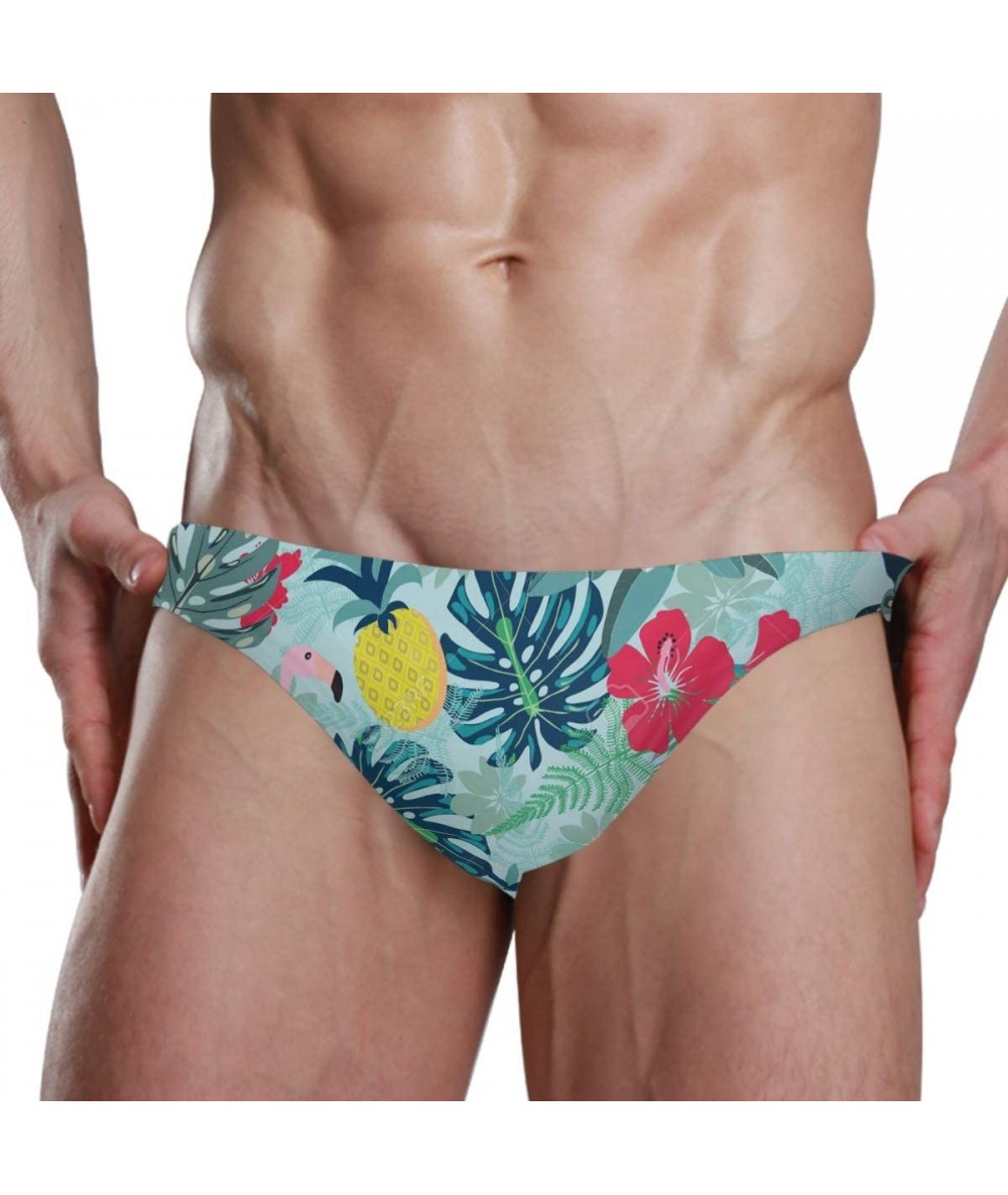 Racing Flamingo Pineapple Toucan Monstera Leaf Mens Swim Trunks Sport Swim Brief Thong Bikini Swimsuit - As Pattern - CZ18ZDL...