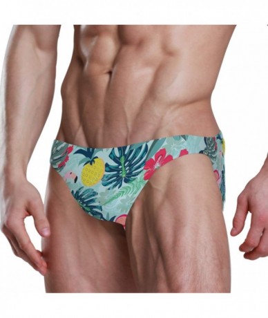 Racing Flamingo Pineapple Toucan Monstera Leaf Mens Swim Trunks Sport Swim Brief Thong Bikini Swimsuit - As Pattern - CZ18ZDL...