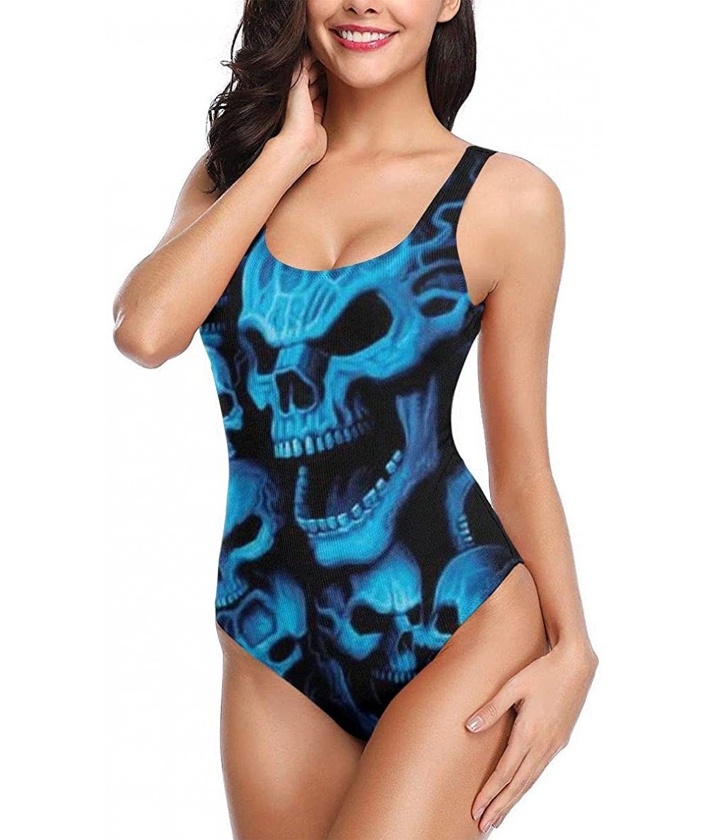 One-Pieces Women's Sexy Backless One Piece Swimsuit Black and Gold Stars Printed Swimwear for Women Black and Blue Cool Skull...