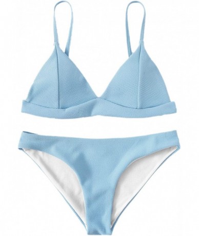 Sets Women's Seam Detail Straps Padded Triangle Bralette Bikini - Blue - CO18D8DDSN9 $43.09