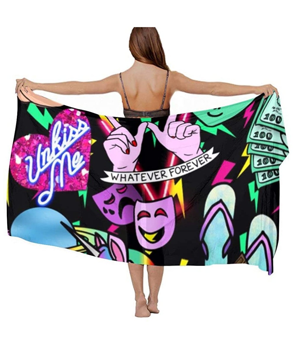 Cover-Ups Women Chiffon Scarf Summer Beach Wrap Skirt Swimwear Bikini Cover-up - Alien Grunge Unicorn - CO190HHRTGL $45.04