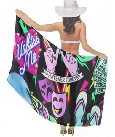 Cover-Ups Women Chiffon Scarf Summer Beach Wrap Skirt Swimwear Bikini Cover-up - Alien Grunge Unicorn - CO190HHRTGL $45.04