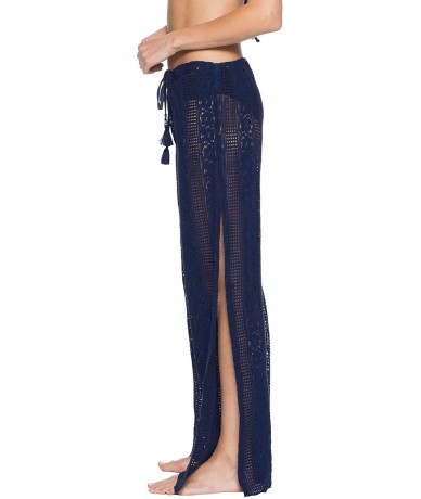 Cover-Ups Women's Poetic Lace Side Slit Cover Pants Swim Cover Up - Navy - CJ18WADM9XC $64.33