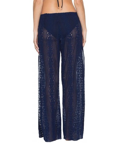 Cover-Ups Women's Poetic Lace Side Slit Cover Pants Swim Cover Up - Navy - CJ18WADM9XC $64.33