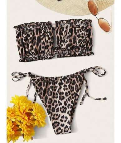 Sets Women's Tie Back Ruched Bandeau with Cheeky Thong Bikini Bathing Suit - Multi-2 - CO190QAMHZA $42.61