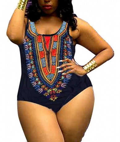 One-Pieces Women's Plus Size Dashiki African Print Tank Top One Piece Bikini Bathing Suits Swimwear - Black-1 - CK18O23KTIN $...