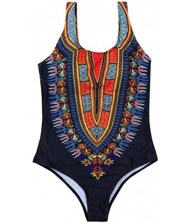 One-Pieces Women's Plus Size Dashiki African Print Tank Top One Piece Bikini Bathing Suits Swimwear - Black-1 - CK18O23KTIN $...