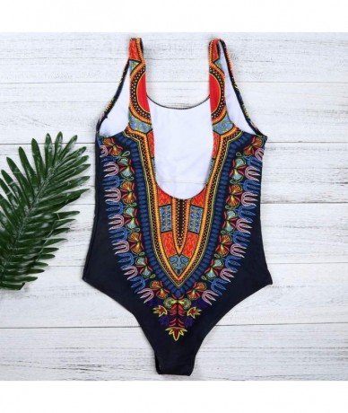 One-Pieces Women's Plus Size Dashiki African Print Tank Top One Piece Bikini Bathing Suits Swimwear - Black-1 - CK18O23KTIN $...