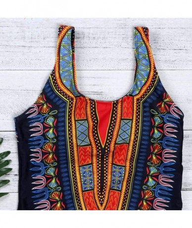 One-Pieces Women's Plus Size Dashiki African Print Tank Top One Piece Bikini Bathing Suits Swimwear - Black-1 - CK18O23KTIN $...