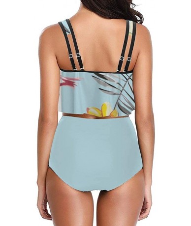 Tankinis Women's Printed Two Piece V-Neck Tankini Swimsuits with Skirt - W-light Blue - CG190WYT3YC $47.52