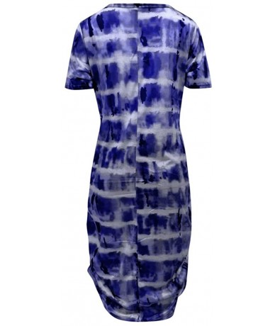 Cover-Ups Summer Dresses for Women Plus Size V Neck Tie Dyeing Print Dress Casual Short Sleeve Dress Beach Boho Dress Y d Blu...