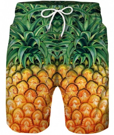 Board Shorts Men Swim Trunks Summer Quick Dry Swimwear Drawstring Waist Beach Board Shorts with Mesh Lining - Pineapple - CB1...