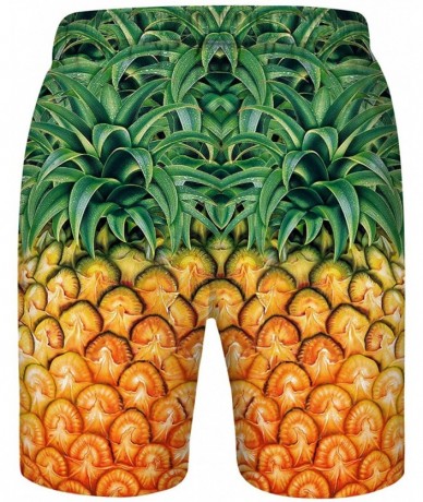 Board Shorts Men Swim Trunks Summer Quick Dry Swimwear Drawstring Waist Beach Board Shorts with Mesh Lining - Pineapple - CB1...