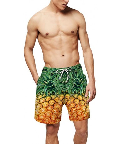 Board Shorts Men Swim Trunks Summer Quick Dry Swimwear Drawstring Waist Beach Board Shorts with Mesh Lining - Pineapple - CB1...