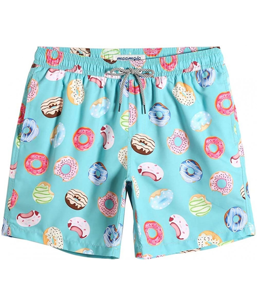 Board Shorts 7" Swim Shorts Mens Quick Dry Swim Trunks with Mesh Lining Teen Funny Print Swimwear Swimsuit - Doughnut - CH193...