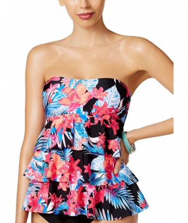 Tankinis Montage Gardens Tiered Tankini Top - Coral Floral - CB182XSCD5O $51.13